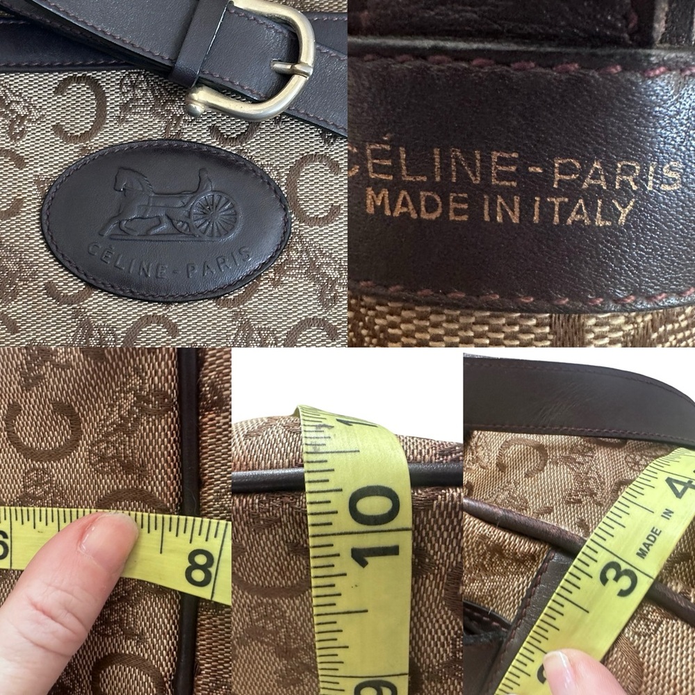 Celine C Sulky Vintage shoulder bag in beige canvas with brown leather trim. - Picture 3 of 12